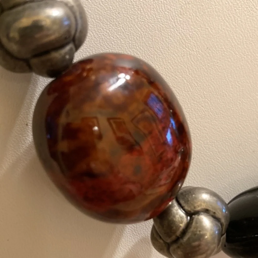 Vintage chunky brown/black/pewter beaded necklace